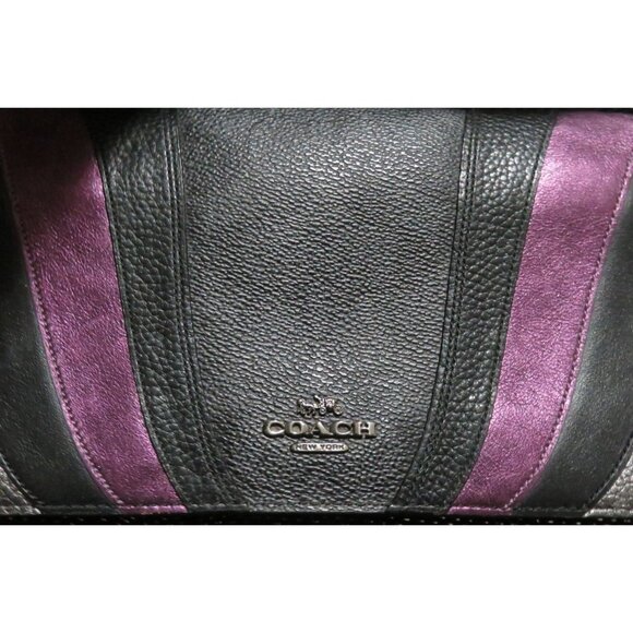 COACH Anna Purple & Black Color block Leather Fold Over Crossbody Handbag Clutch - Picture 12 of 14